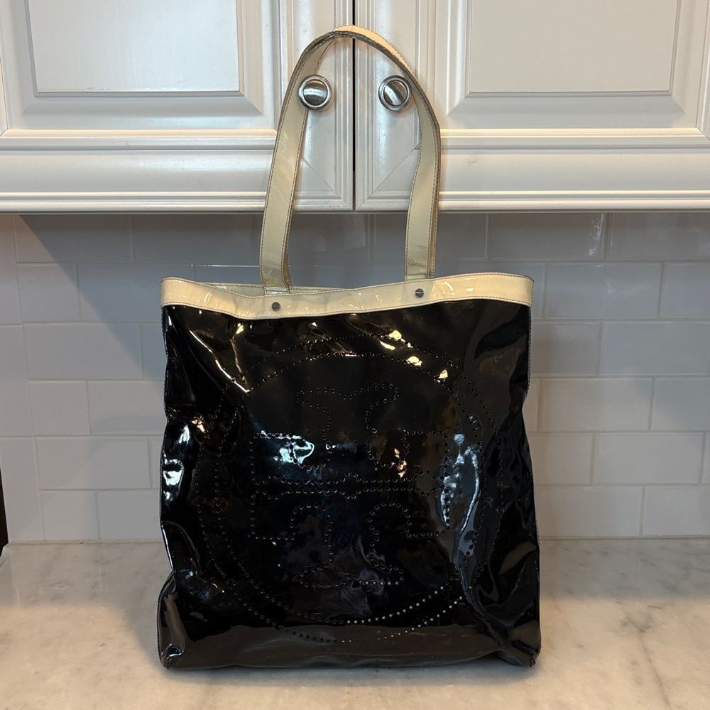Tory Burch Bag Purse Handbag Tote Logo Patent Leather XL Designer Bag